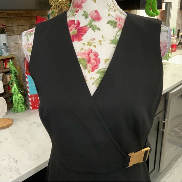 Calvin Klein Elegant Black Fit & Flare Dress Size 6 Side Buckle Quiet Luxury New - Picture 2 of 15